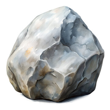 Watercolor Massive Gray Boulder Rough Texture Isolated Rock isolated on transparent background