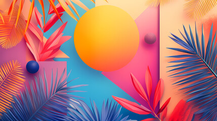 Abstract geometric composition with bright colors and sun glare low angle. Vivid Glare. Illustration