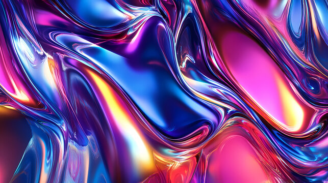 Abstraction of multicolored mirror waves of metallic texture. Vivid Glare. Illustration