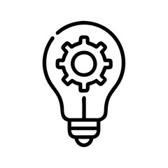 Innovation lab icon featuring a light bulb combined with a gear symbol on a white background

