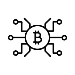 Cryptocurrency icon featuring a Bitcoin symbol integrated with network design on a white background