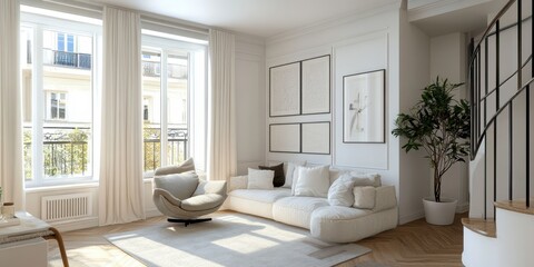 A bright and airy living room with comfortable seating arrangements