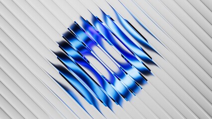 3d render. Abstract minimalist geometric background. Blue round shape set behind a white matt ribbed glass texture