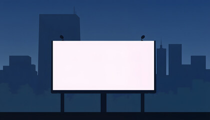 Advertising billboard mockup in front of modern office buildings, silhouette. White tone