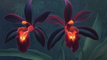 Dark Orchid Blooms in a Tropical Forest