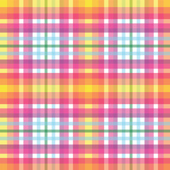 Plaid Blender of Yellow, Pastel Blue, Tangerine Orange and Shocking Hot Pink on a White background creating a seamless pattern print background