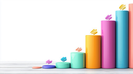 Colorful growth chart with vibrant bars on white background for bright business presentation design