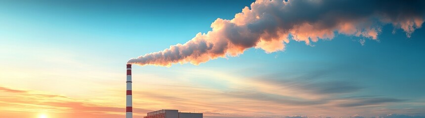 Watching CO2 emissions from an industrial chimney set against a clear blue sky