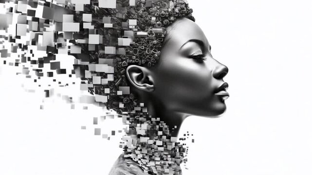 Digitales Gesicht aus Mosaikfragmenten