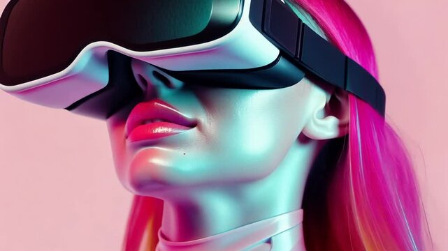 Person mit VR-Brille in leuchtendem Cyberspace