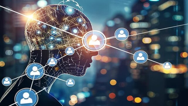 Menschliches Profil mit neuronalen Lichtstrukturen