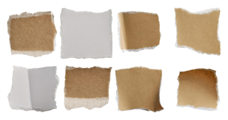 Various Pieces of Torn Paper in Neutral Tones for Creative Use, Bundle Set Collection, Isolated on Transparent Background