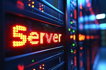 Fototapeta premium Illuminated Server Racks Hosting Data in Dark Data Center Environment