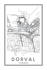 Obraz premium Hand drawn printable downtown road map poster of the Canadian city of DORVAL on solid white background with city name