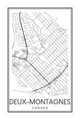 Hand drawn printable downtown road map poster of the Canadian city of DEUX-MONTAGNES on solid white background with city name