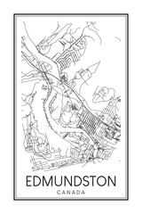 Hand drawn printable downtown road map poster of the Canadian city of EDMUNDSTON on solid white background with city name