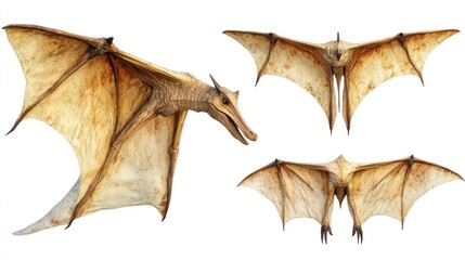 Fototapeta premium Four views of a fantasy dragon creature with large wings isolated on white.