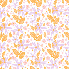 Floral Seamless Pattern. Cute cartoon illustrations, universal vector illustration. White background and flowers. Design for covers, fabric and wallpaper. Vector, universal illustration