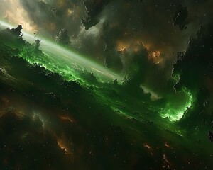 Obraz premium A bright green and grey celestial planet in deep space