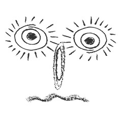 Funny clown square emoji face, comic avatar. Smiley character showing different emotions. Chalk hand drawn collection doodle Vector illustration