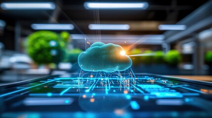 Cloud data visualization modern office digital technology urban environment close-up view innovative concept for cloud computing