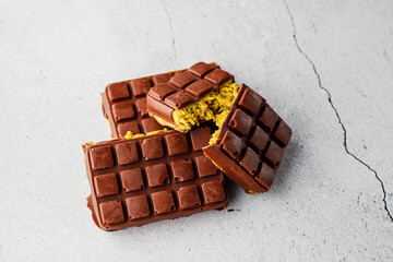 Dubai chocolate bar with pistachio paste and kadaif dough