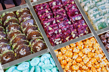 Assorted traditional Turkish sweets  delights and dragee,energy balls and filled dry fruits.