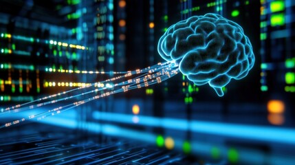 Artificial intelligence brain interface digital data center graphic visualization high-tech environment futuristic viewpoint innovation concept