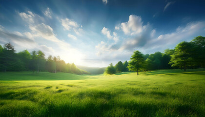 Obraz premium landscape with green grass and blue sky