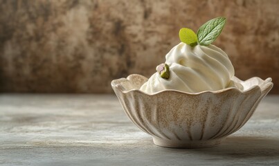 Creamy pistachio ice cream served in a decorative bowl