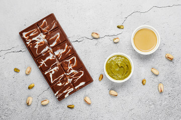 Dubai chocolate bar with pistachio paste and kadaif dough