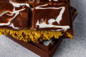 Dubai chocolate bar with pistachio paste and kadaif dough