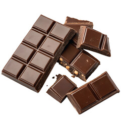 Pieces of Chocolate Bar Isolated on Transparent Background