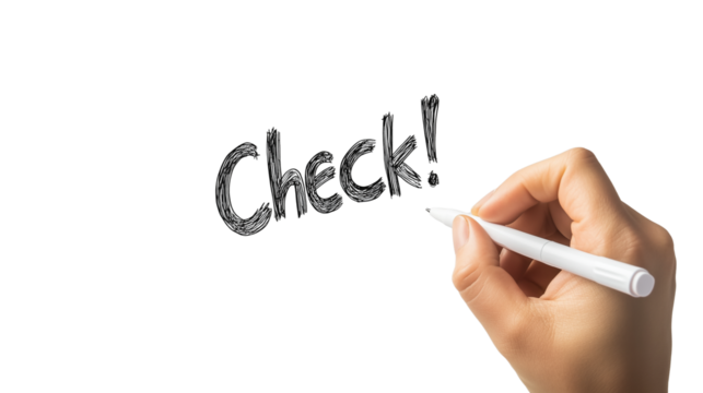 Hand Writing "Check!" Text with Marker on Transparent Background

