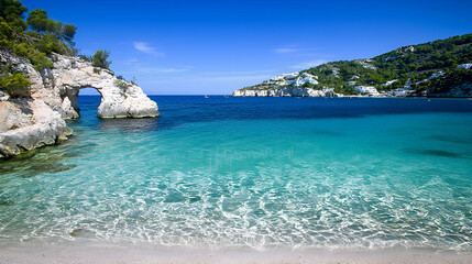 Obraz premium A Secluded Turquoise Bay in The Mediterranean with Crystal Clear Water and a White Sandy Beach