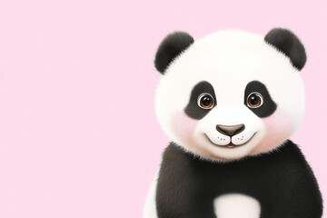 Banner with cute cartoon baby panda isolated