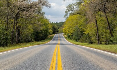 Fototapeta premium Road with blooming trees in spring