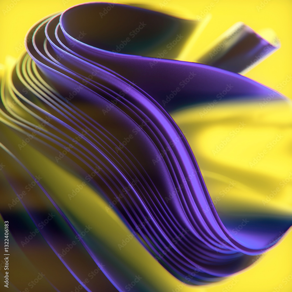Poster colorful bright wavy pattern of stripes of shiny purple fabric, shimmering digital illustration of w