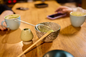 Experience the elegant and refined process of preparing matcha tea with an authentic Japanese bowl