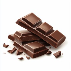 Pieces of chocolate bar isolated on white background 
