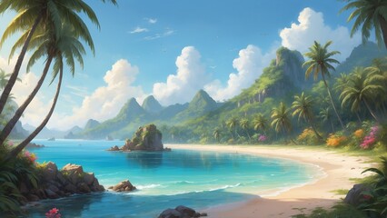 Fototapeta premium Tropical beach with palm trees a lot of copy space scenic view