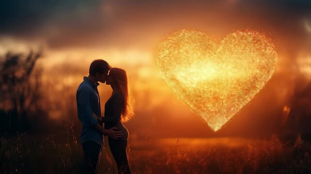 An animated depiction of a couple in love, showcasing a romantic love story concept. The illustration highlights affection, connection, and sweet moments between two characters