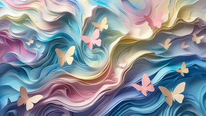 Fototapeta premium abstract colorful background with waves and butterflies 
