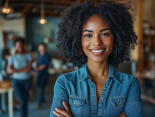 Confident Young Businesswoman Stands Out in Modern Office