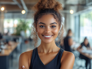 Modern Professional: Smiling Businesswoman in Office Setting