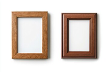 Wooden photo frames with mat, front and back views on white background