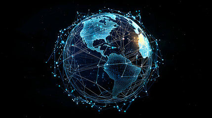 Obraz premium Rotating Blue Digital Earth Globe With Futuristic Network Connections and Data Flow Against a Dark Space Background in 4K Resolution
