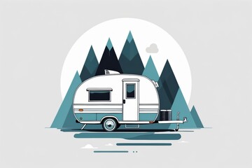 Cozy caravan rests near majestic mountains