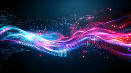 Vivid Pink And Blue Particle Wave Flowing Across A Dark Background With Glowing Light Effect
