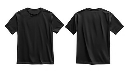 Plain black t-shirt front and back view for mockup in PNG transparent background 
